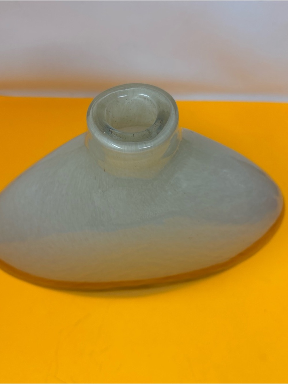 Vintage Pier 1 vase decor Hand-Blown Glass Vase in Cream with Amber Band used - Picture 2 of 11
